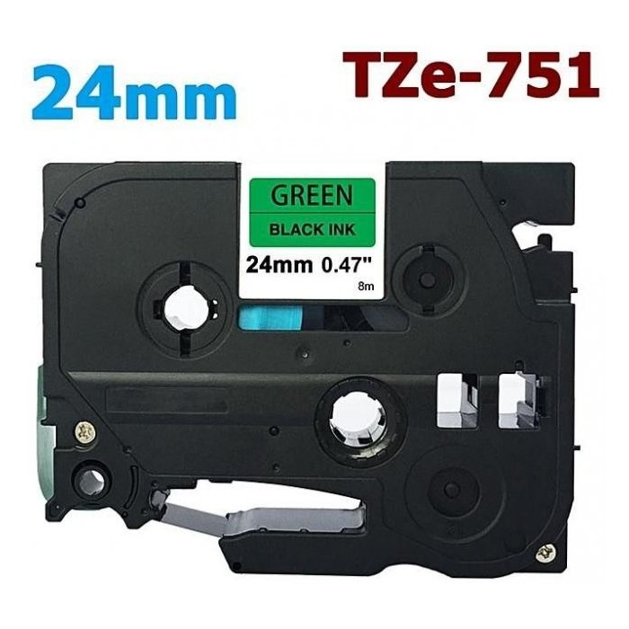 Dore analog Brother TZ-751  TZe-751 Label Maker Tape, 24mm x 8m, Black On Green