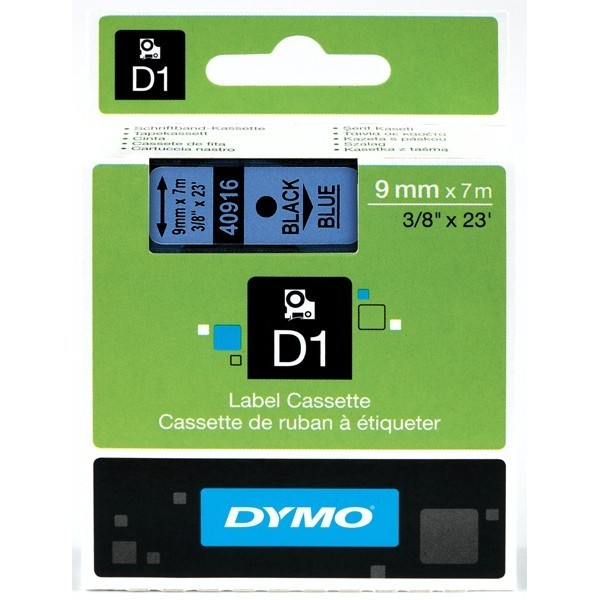 DYMO D1 Juostelė 9mm x 7m   juodas ant mėlynos (40916   S0720710)