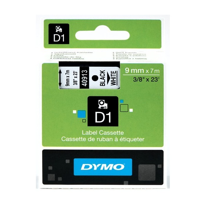 DYMO D1 Tape 9mm x 7m Black on White (40913 S0720680)