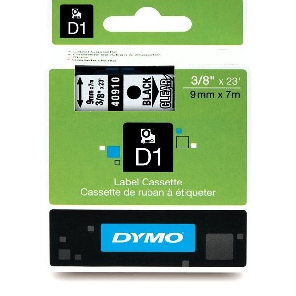 DYMO D1 lenta 9 mm x 7 m melna uz caurspīdīgas (40910 S0720670)