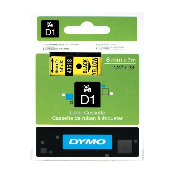 DYMO D1 juosta 6 mm x 7 m juoda ant geltono (43618 S0720790)