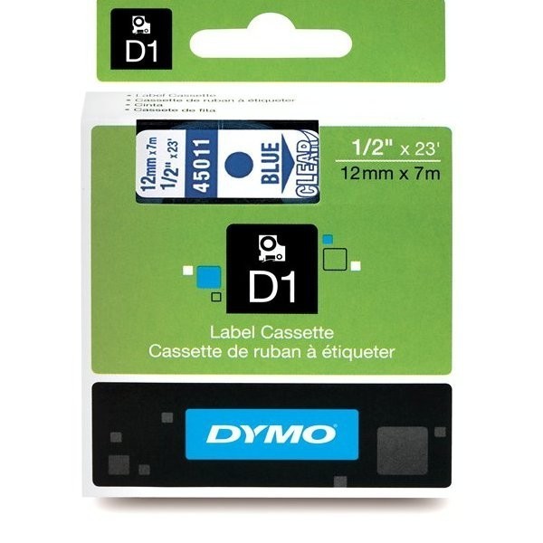 DYMO D1 Tape 12mm x 7m   blue on transparent (45011   S0720510)