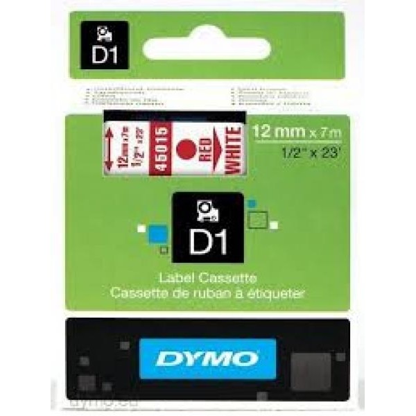 Dymo printeri label 12mm x 7mm D1 D45015 45015 S0720550 Red on White