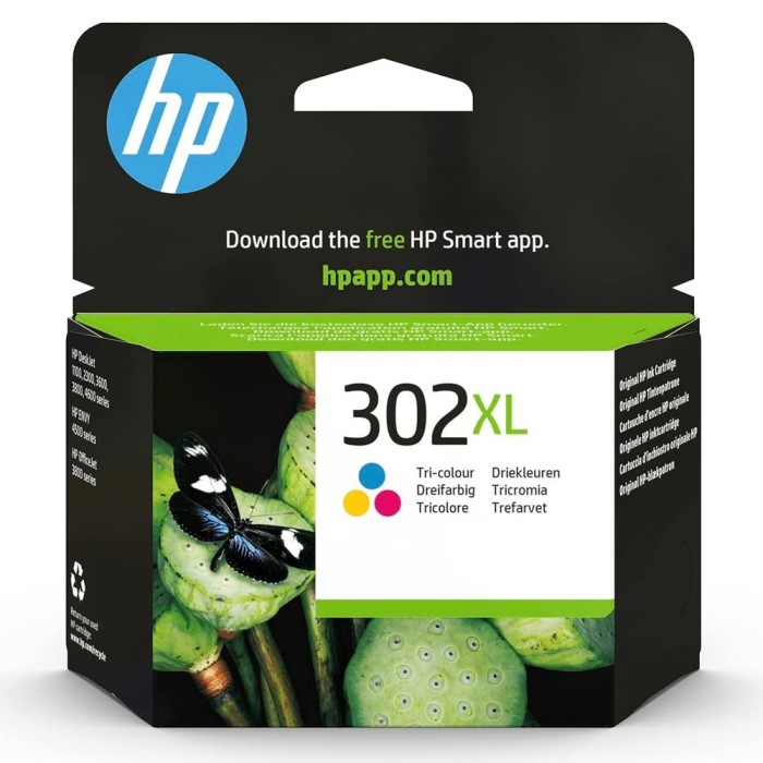 HP tindikassett F6U67AE 302XL CMY