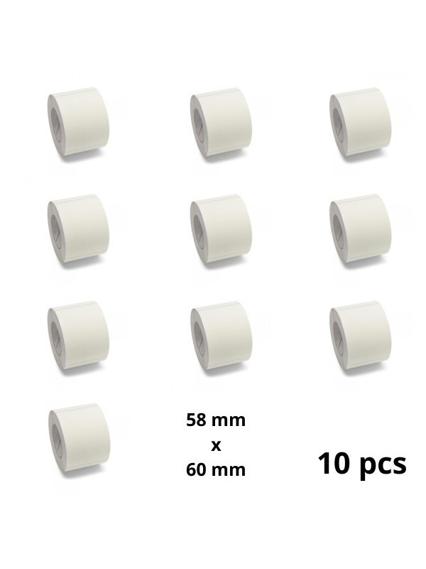 Zebra 58mm x 60mm lämpöpaperitarrat 25 mm ytimellä, valmistaja Dore, 10 kpl Removable
