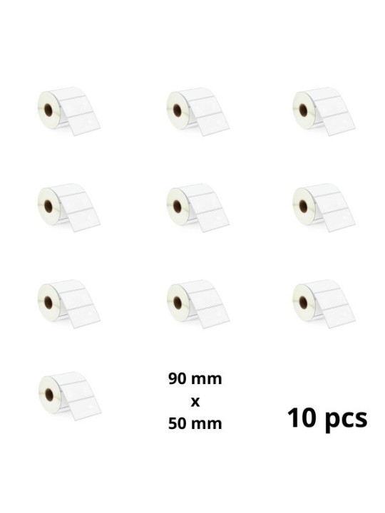 Zebra 90mm x 50mm lämpöpaperitarrat 25 mm ytimellä, valmistaja Dore, 10 kpl