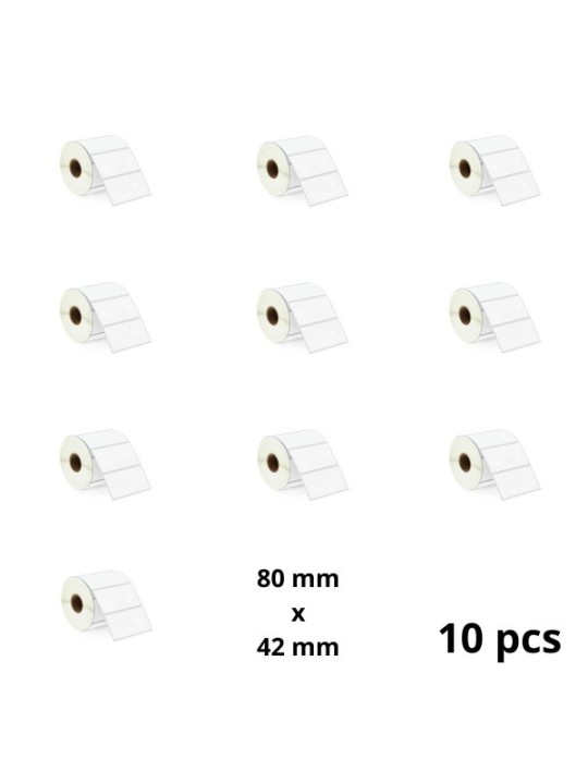 Zebra 80mm x 42mm lämpöpaperitarrat 25 mm ytimellä, valmistaja Dore, 10 kpl