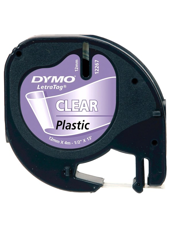 DYMO LetraTag Plastikāta Lente12mm x 4m   melns uz caurspīdīgas (S0721540)