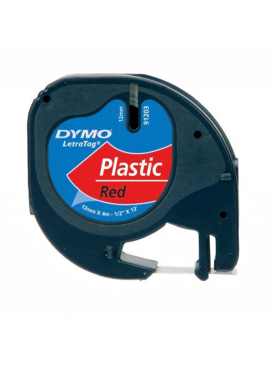 DYMO LetraTag PlastikLint 12mm x 4m   must punasel (S0721580)