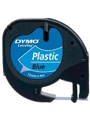 DYMO LetraTag Plastic Tape 12mm x 4m   black on blue (S0721600)