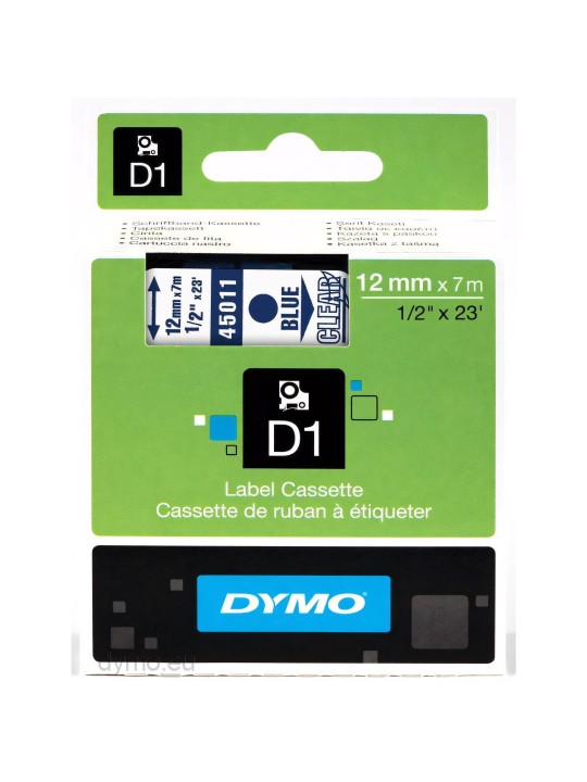 Dymo printeri label 12mm x 7mm D1 D45011 45011 S0720510 Blue on Clear