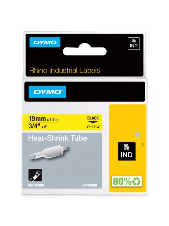 DYMO Rhino Heat-shrink tube 19 mm x 1.5m   black on yellow (18058)