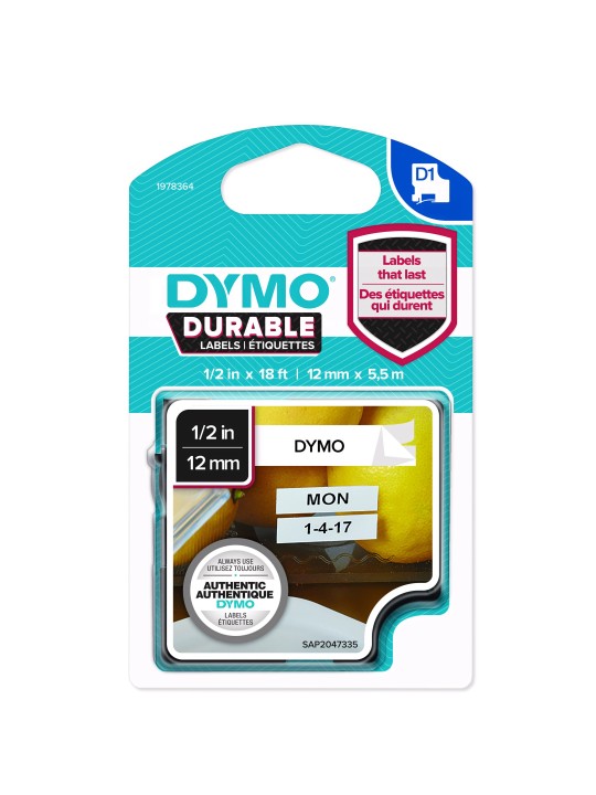 DYMO D1 Durable Lente 12mm x 5.5m   melns uz balta (1978364)