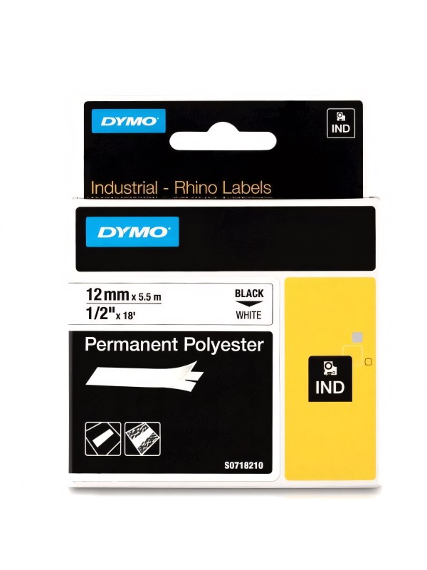 DYMO Rhino Permanent Polyester Tape 12 mm x 5.5m   black on white (18483)