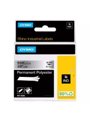 DYMO Rhino Permanent Polyester Tape 9 mm x 5.5m   metallized black on silver (18485)