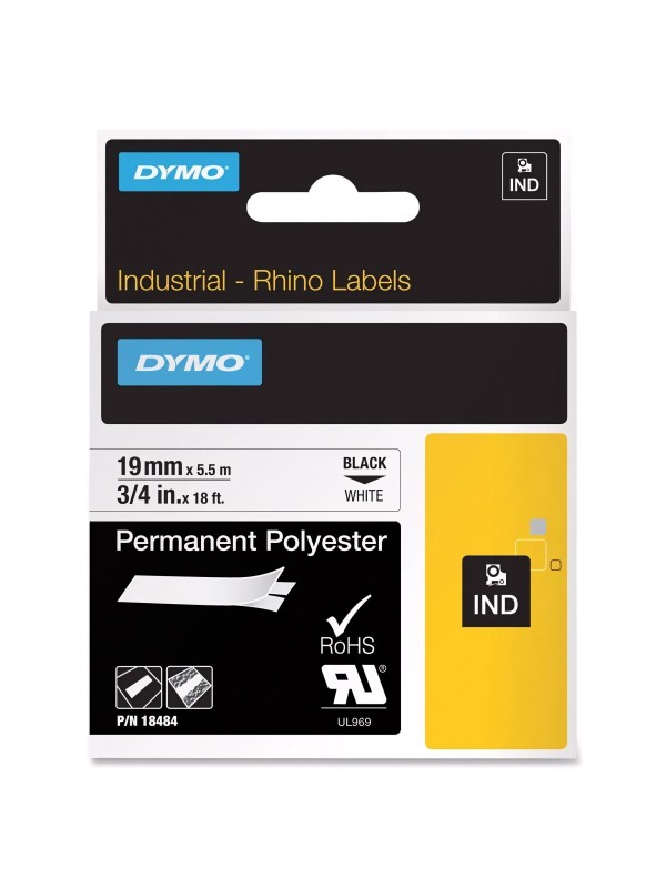 DYMO Rhino poliestera lente 19 mm x 5 5 m   melns uz balta   (18484)