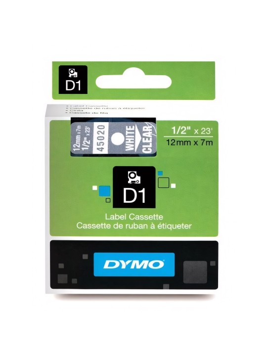 DYMO D1 Tape 12mm x 7m   white print transparent (45020   S0720600)