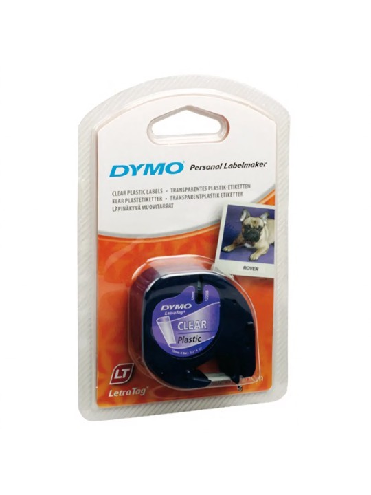 DYMO LetraTag Plastic Tape 12mm x 4m   black on transparent (S0721540)