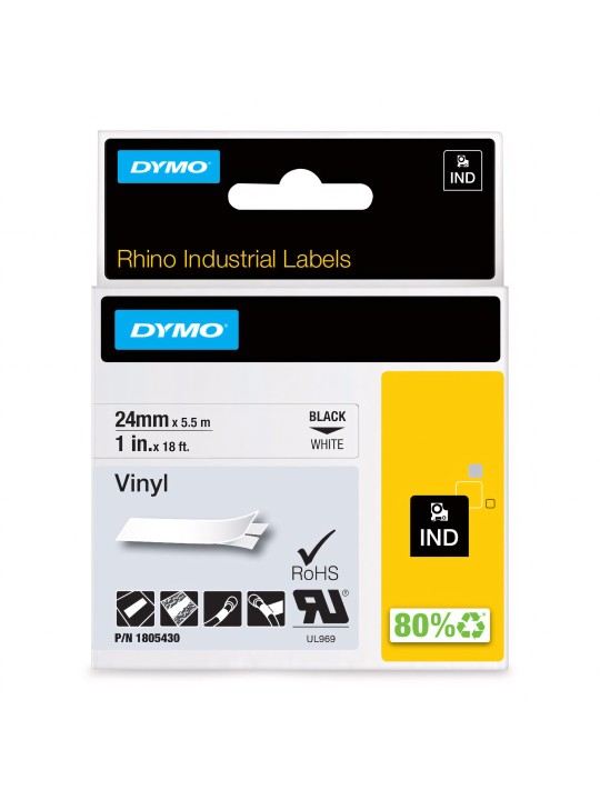 DYMO Rhino vinila lente 24 mm x 5 5 m   melns uz balta (1805430)