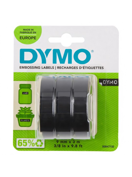 DYMO 3D teip mehaanilisele etiketiprinterile 9mm x 3m (3 tk.)   must (S0847730)