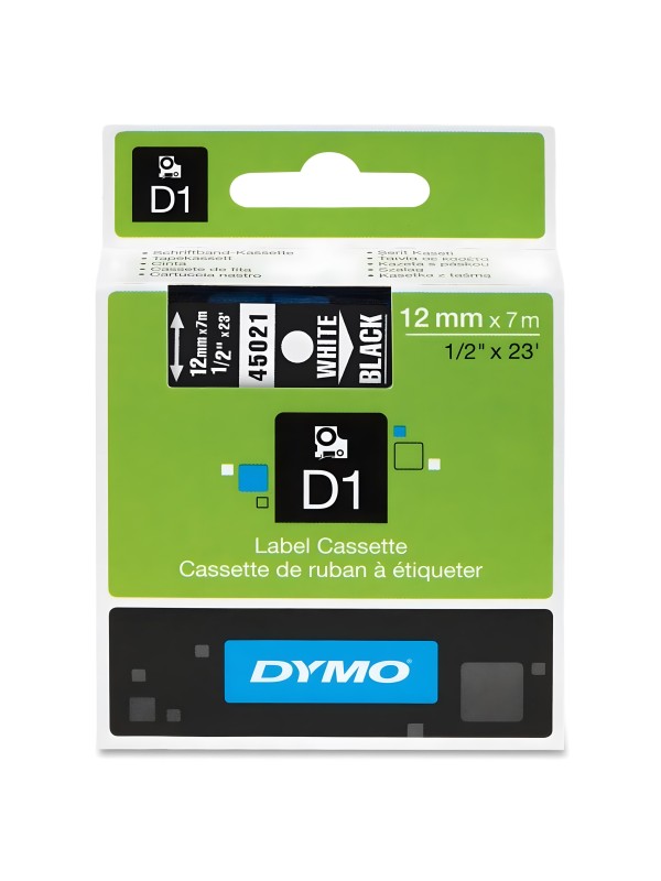 DYMO D1 Juostelė 12mm x7m   baltas ant juodos (45021   S0720610)