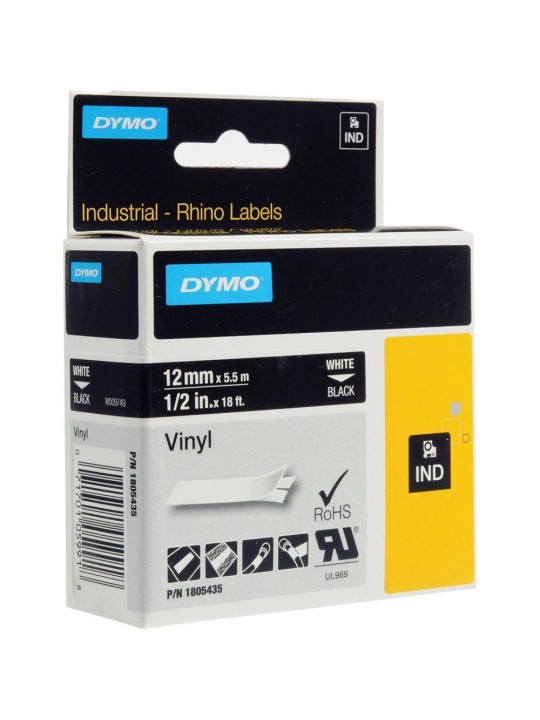 DYMO Rhino Vinilinė Juostelė 12mm x 5.5m   baltas ant juodas (1805435)