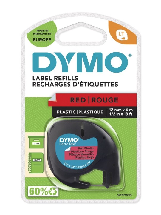 DYMO LetraTag Plastikinė Juostelė 12mm x 4m   juodas ant raudonos (S0721580)