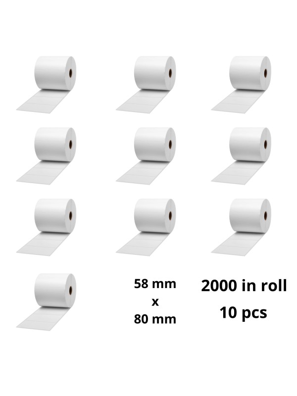 Šiluminės etiketės 58 mm x 80 mm, core 40 mm, 2000 vnt set 10 pcs Šiluminės etiketės 58 mm x 80 mm, core 40 mm, 2000 vnt set 10 pcs
