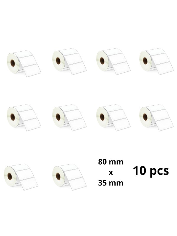 Zebra 80mm x 35mm Thermal Paper Labels 25 mm Core Dore Manufacturer, 10 pcs